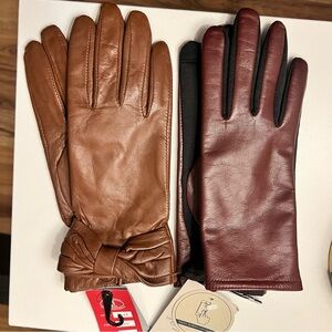 NWT Genuine Leather Touchscreen Gloves for Women - Light and dark brown pair M